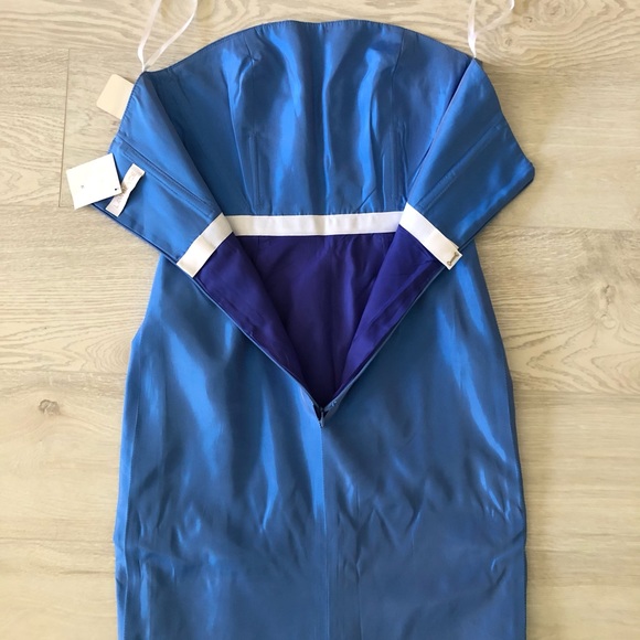 NWT Lawrence Variazioni Iridescent Blue Satin Strapless Long Gown - Picture 13 of 16